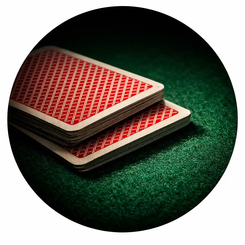 Close-up of playing cards and dark green felt on a poker table