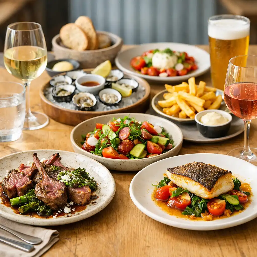 Restaurant table set with contemporary Australian dishes